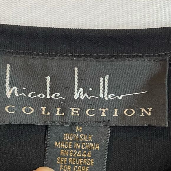 🟢Nicole Miller Heavy 100% Silk Ruched Black Dress M - Picture 4 of 5